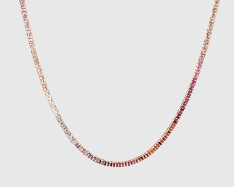 Pink Ombré Baguette Tennis Necklace
