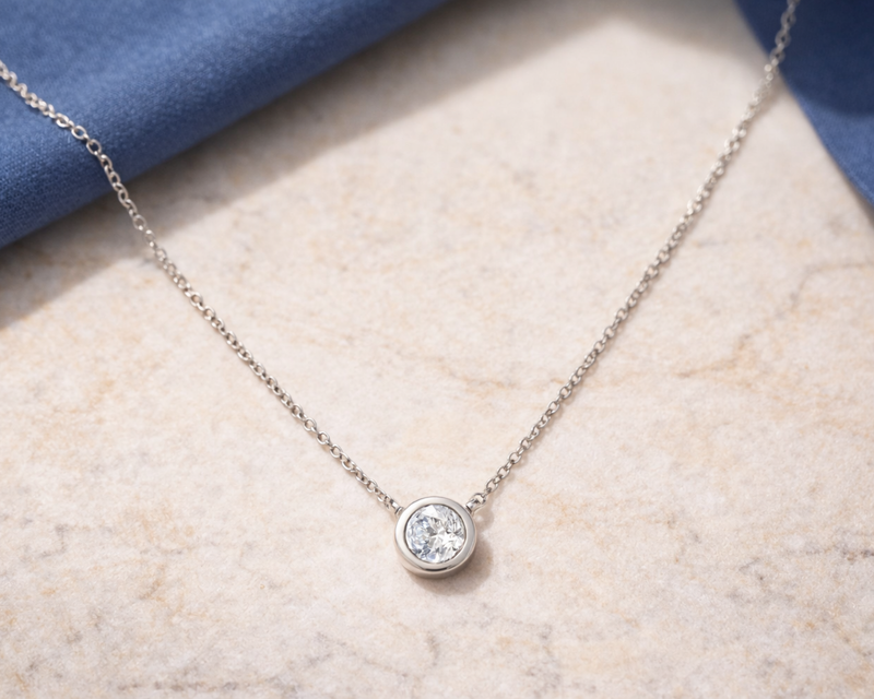 14K Gold 0.5 Carat Lab Grown Diamond Modern Bezel-Set Solitaire Pendant Necklace