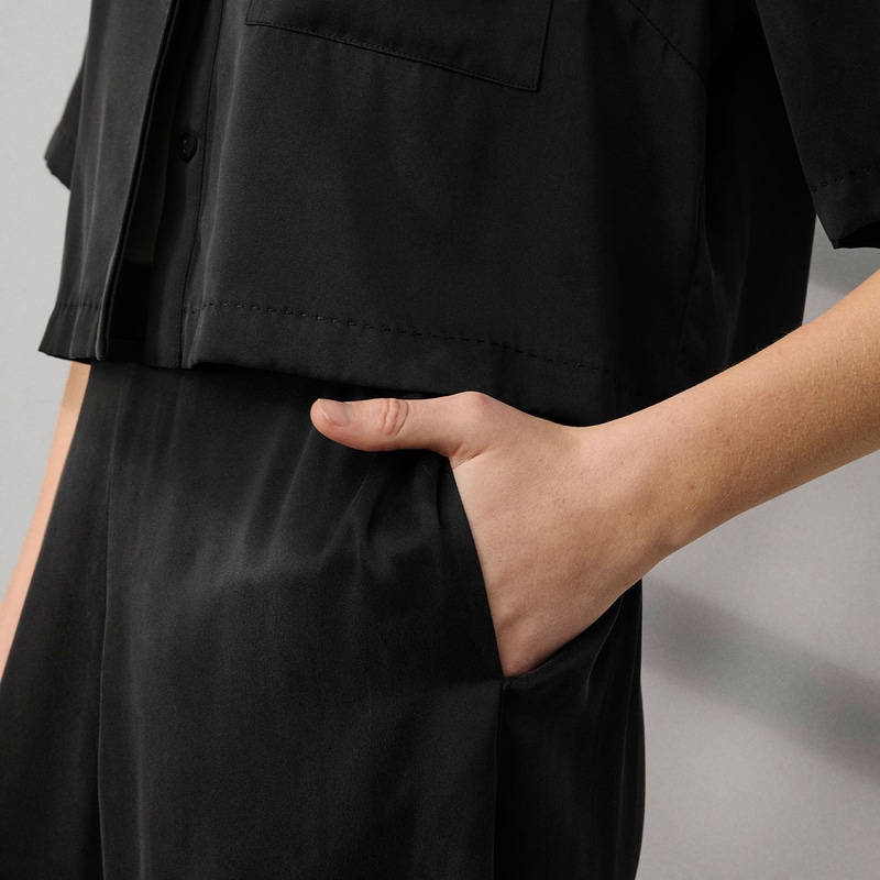 Washable Silk High Rise Pant Set, Immersed Black