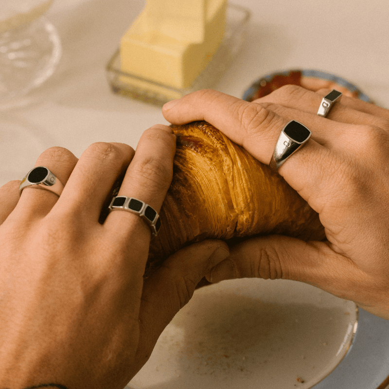 Silver Onyx Stone Band Ring