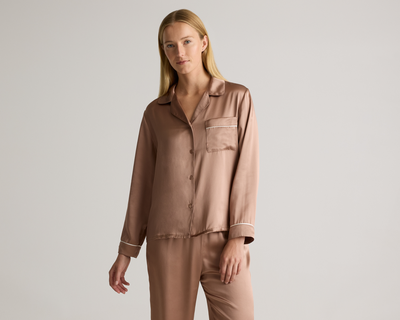 100% Washable Silk Satin Pajama Long Sleeve Top