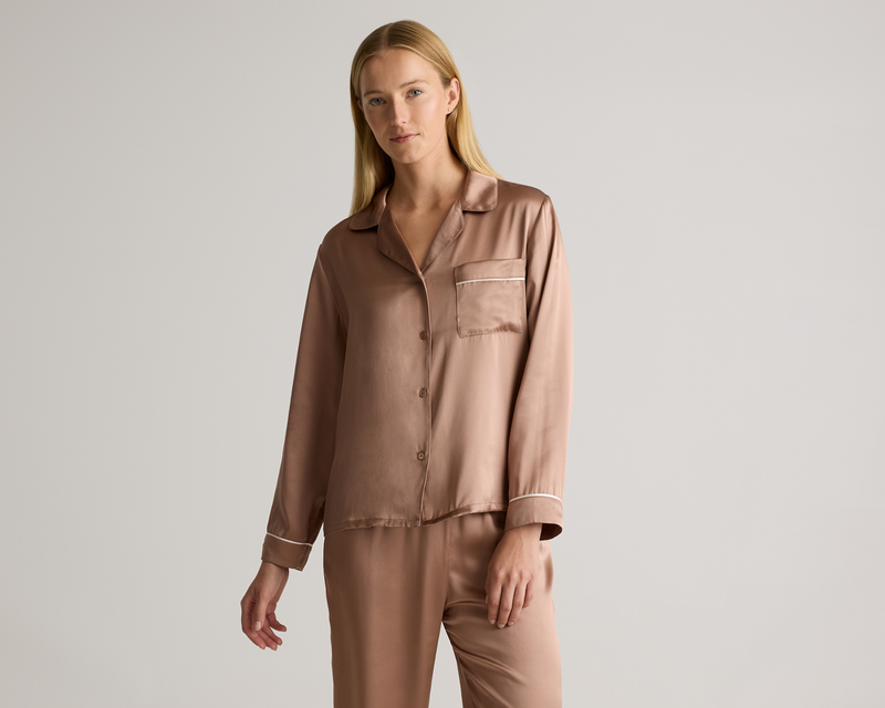 100% Washable Silk Satin Pajama Long Sleeve Top