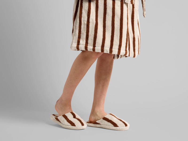 Terry Stripe Slippers, Bone and Tobacco