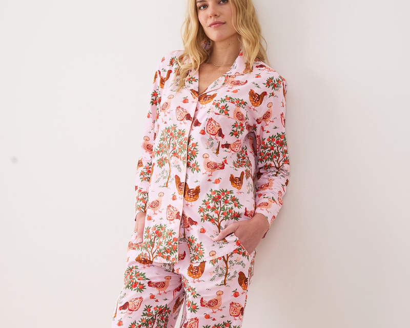 Long PJ Set in Hen House, Ballet Pink