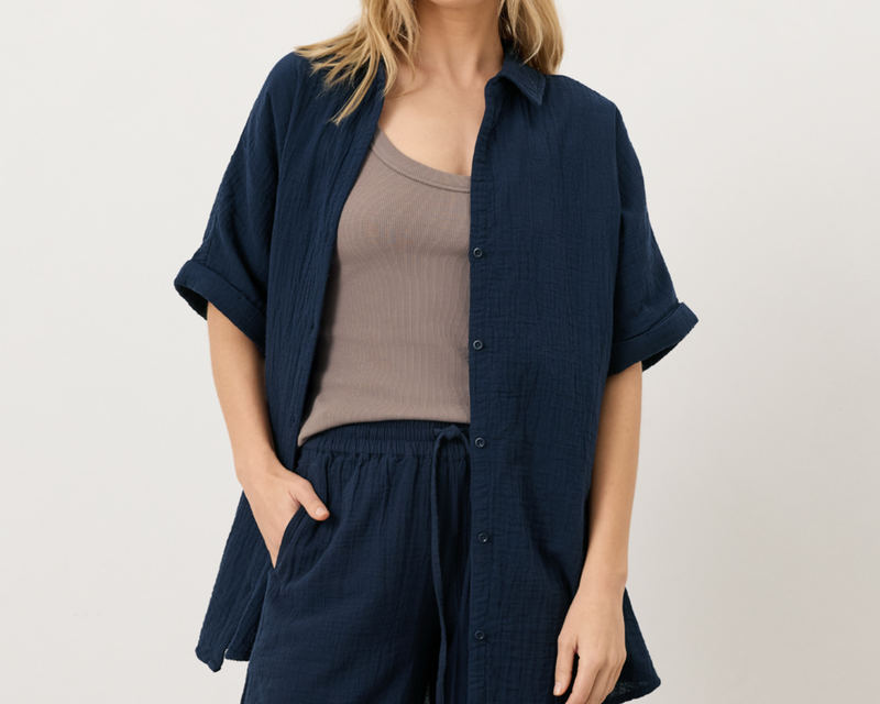 Women's Organic Coastal Double Gauze Oversized Shirt, Navy