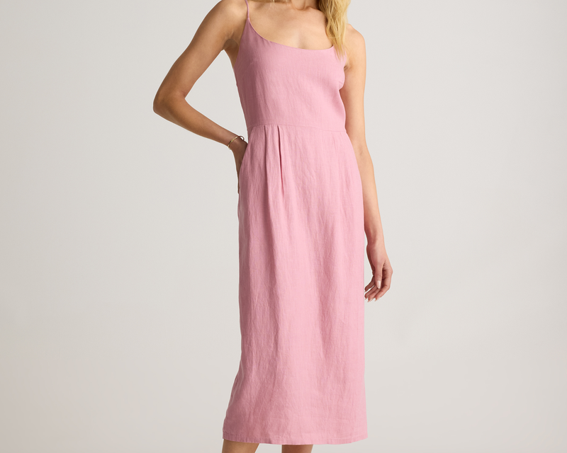 100% European Linen Scoop Neck Midi Dress