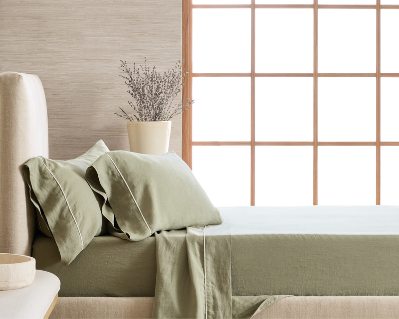 European Linen Piped Pillowcase Set, Standard