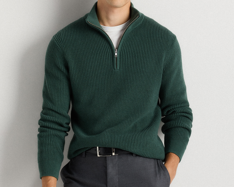 100% Organic Cotton Ribbed Quarter Neck Sweater