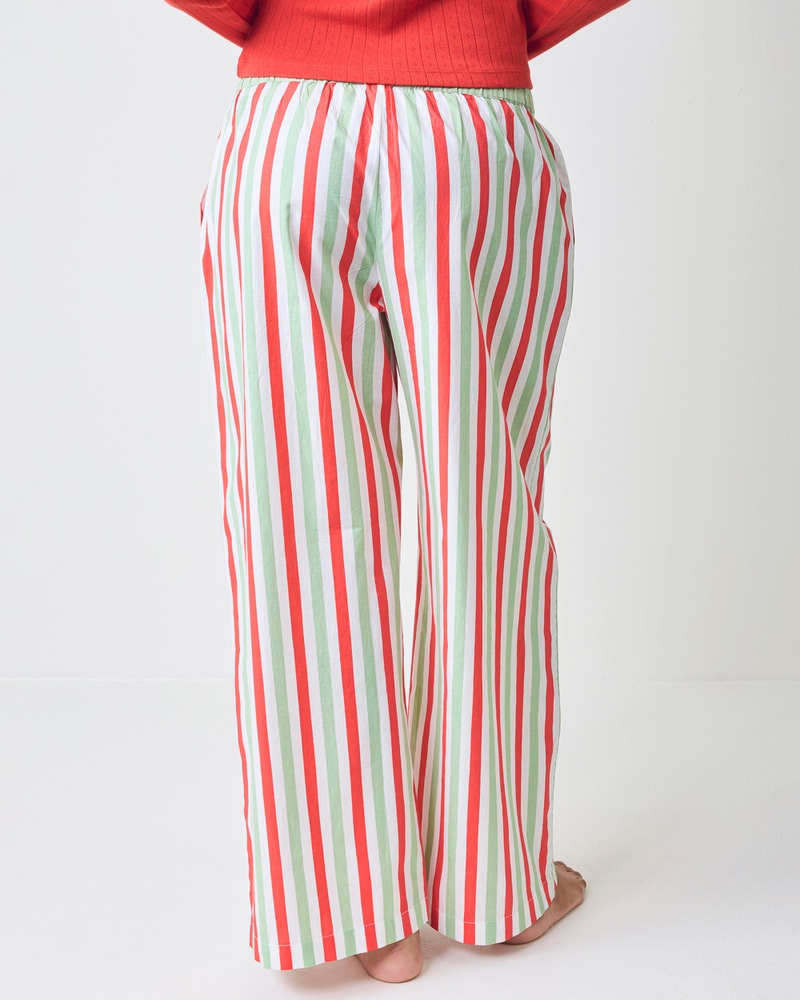 Nola PJ Pants in Elf Stripes, Sage & Cherry