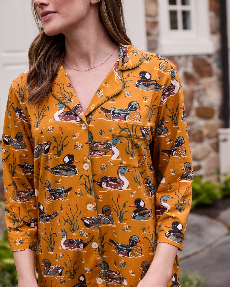 Sleep Shirt in Fancy Ducks, Mustard