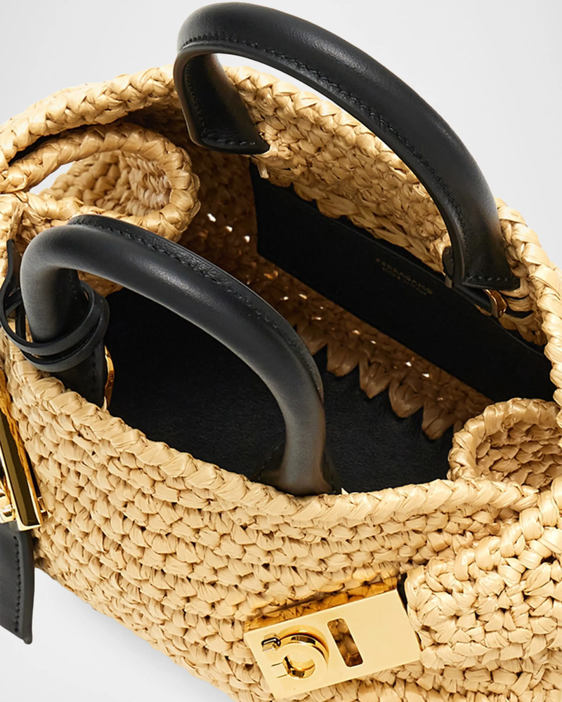 Hug Mini Crochet Raffia Top-Handle Bag