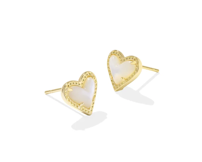 Ari Heart Gold Stud Earrings in Ivory Mother-of-Pearl