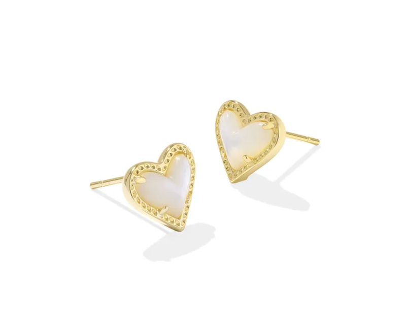Ari Heart Gold Stud Earrings in Ivory Mother-of-Pearl