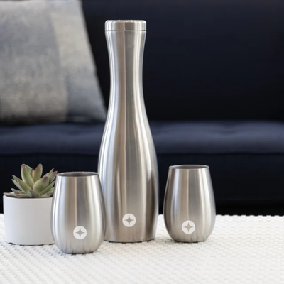 Branded Stainless Steel Carafe and Wine Glass Set