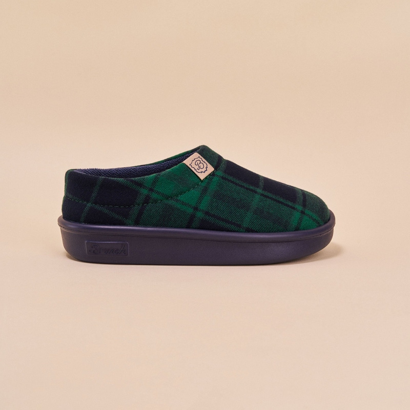 Essential Kids Slipper, Navy Green Plaid