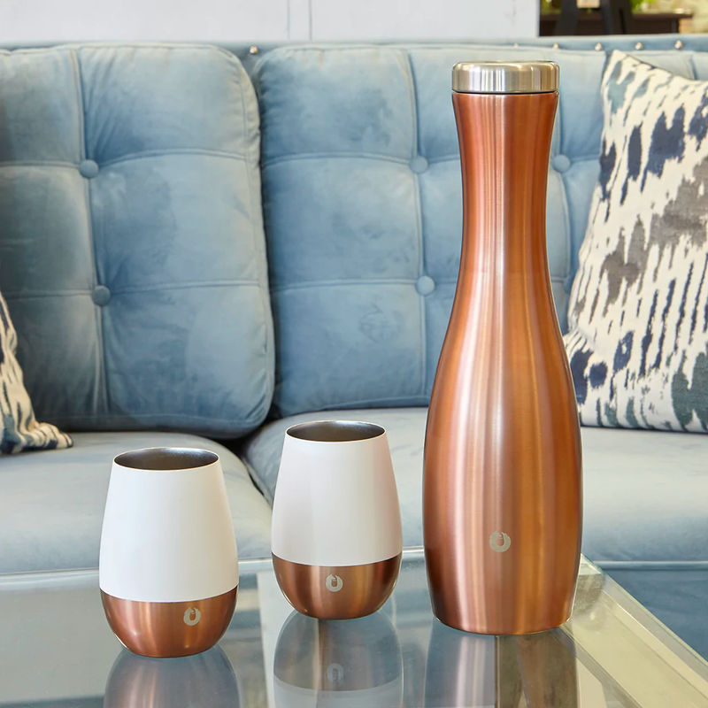 Stainless Steel Carafe and Wine Glass Set