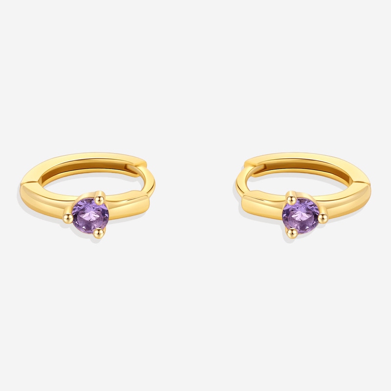 Single Stone Birthstone Huggie Hoop Earrings