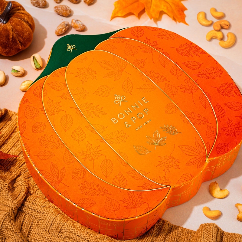 Fall Nut Gift Basket in Pumpkin-Shaped Box