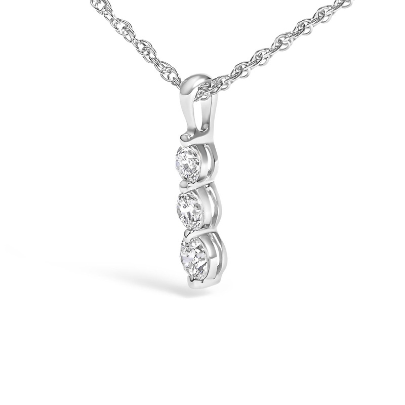 Sterling Silver Lab Grown Diamond Three Stone Diamond Pendant Necklace