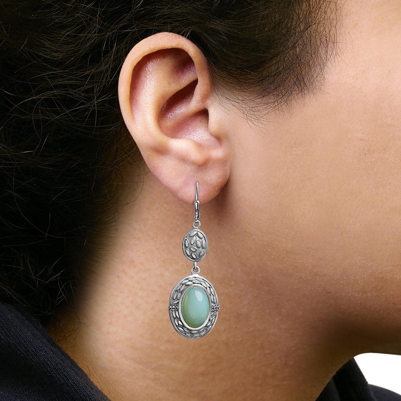 925 Sterling Silver Chalcedony Diamond Accent Drop & Dangle Earring