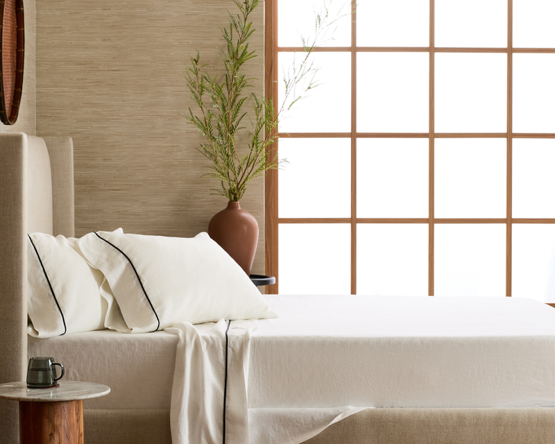 European Linen Piped Pillowcase Set, Standard