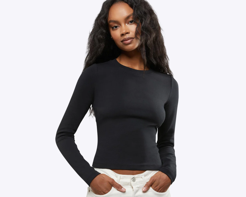 Women's Long Sleeve Tomboy Tee, Black