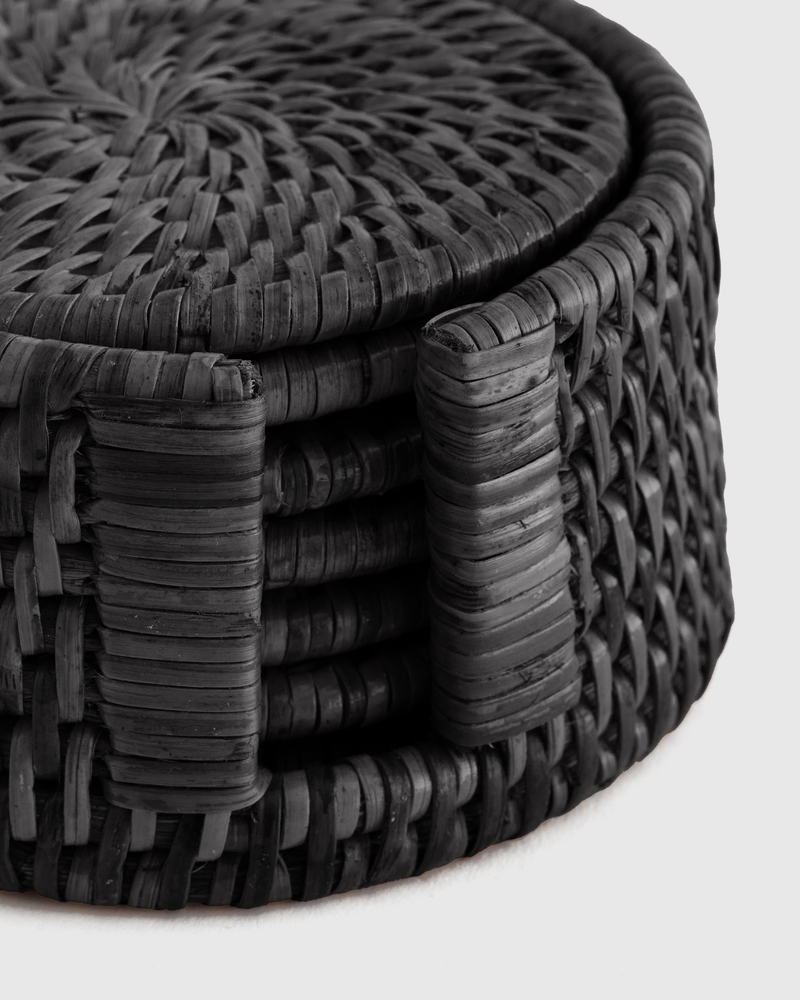 7 Piece Round Rattan Coaster Set