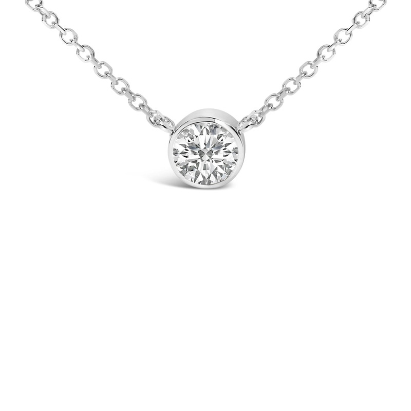 14K White Gold 1.00 Cttw Bezel Set Round Lab Grown Diamond Solitaire Pendant Necklace