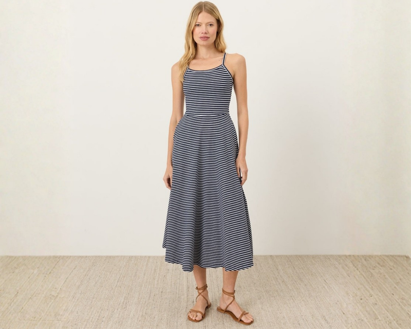 Women's Organic Fit & Flare Strapless Dress, Hudson Stripe
