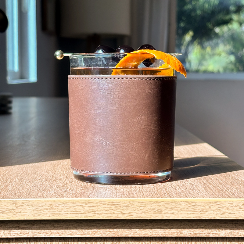 Personalized Leather Wrapped DOF Glass
