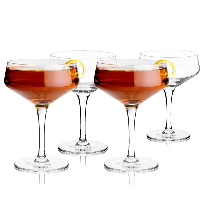 Angled Crystal Coupe Glasses, Set of 4