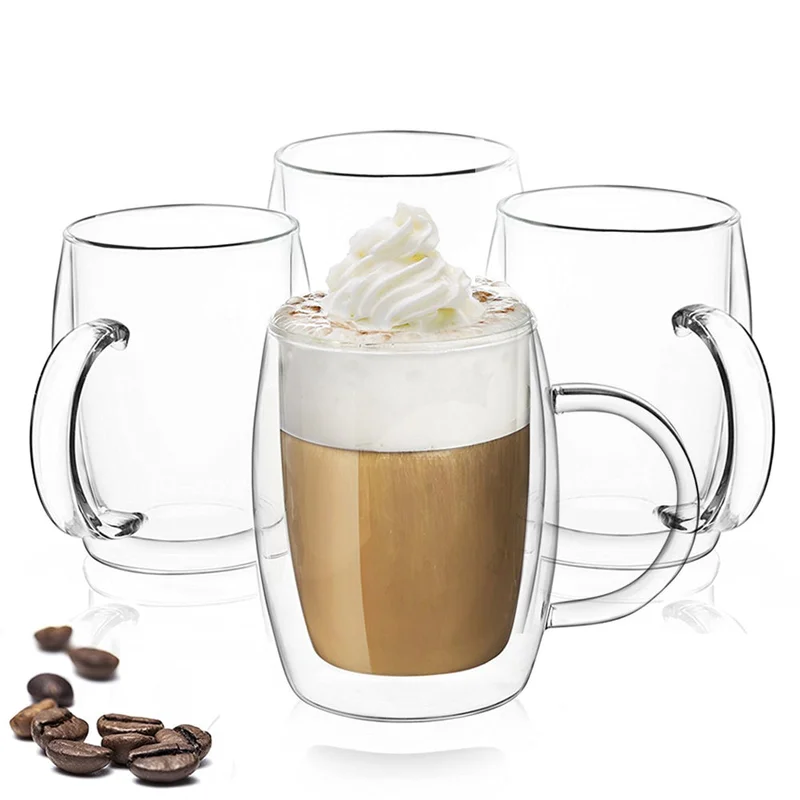 Double Wall Glass Coffee Mugs, Set of 4