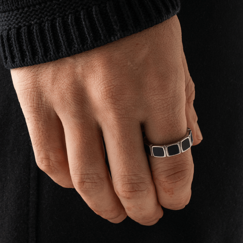 Silver Onyx Stone Band Ring