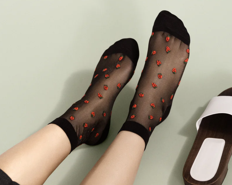 Women's Baby Strawberry Sheer Short Crew Sock