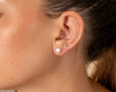 Sterling Silver 6mm Opal Earring Studs