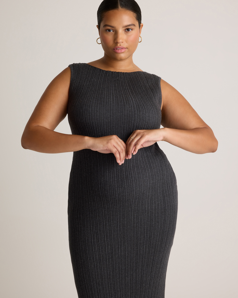 Cotton Cashmere Ribbed Sleeveless Midi Dress