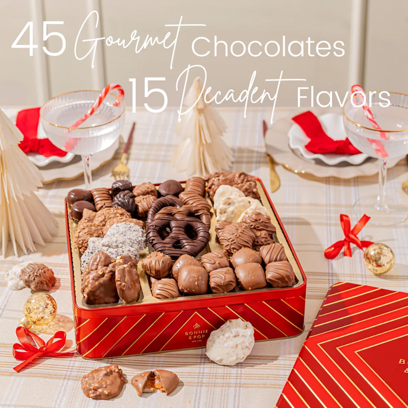 Extra Large Gift Tin with Truffles and Chocolate Holiday Favorites