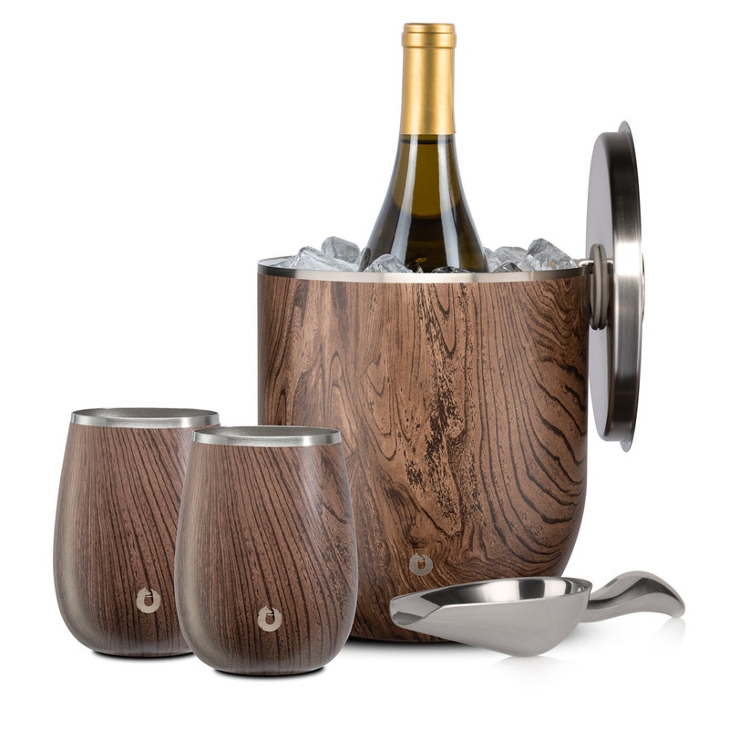 Stainless Steel Ice Bucket and Wine Glass Set