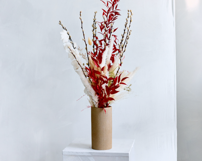 Cardinal Bouquet with Earth Vase