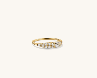 14K Gold Pavé Diamond Slim Signet Ring