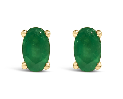 14K Gold Oval Cut Gemstone Birthstone Stud Earrings
