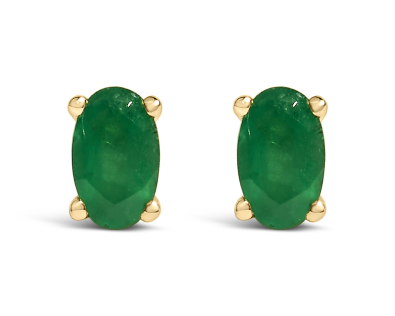 14K Gold Oval Cut Gemstone Birthstone Stud Earrings