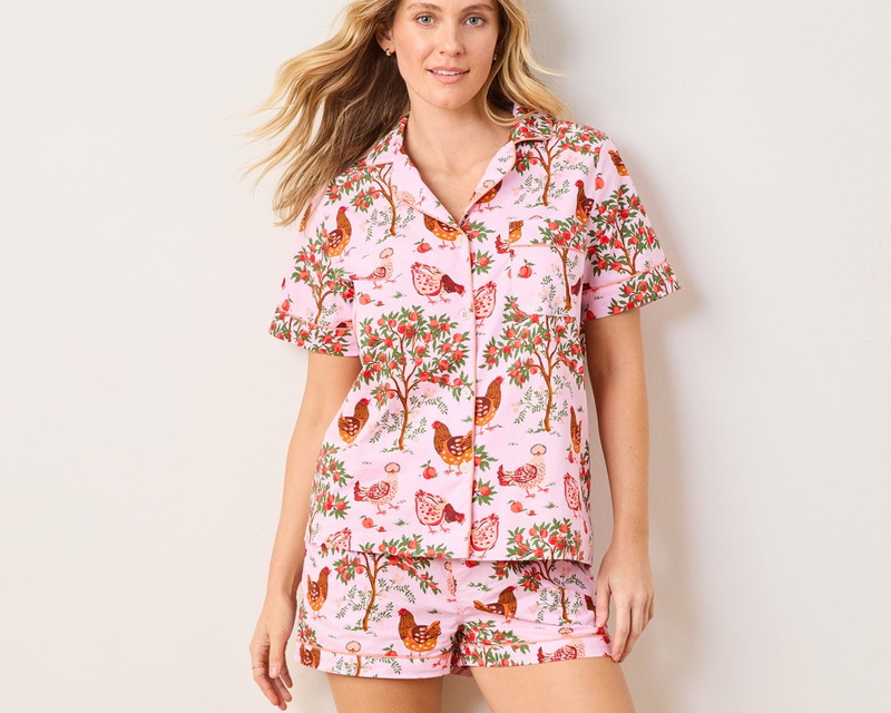 Short PJ Set in Hen House, Ballet Pink