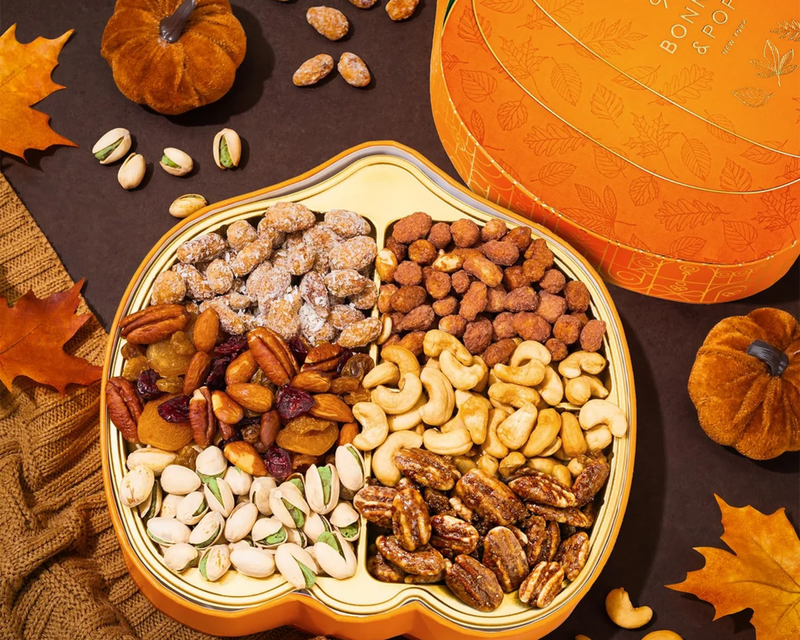 Fall Nut Gift Basket in Pumpkin-Shaped Box