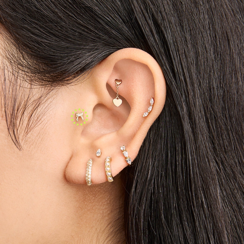 14K CZ Bow Flatback Stud, Single