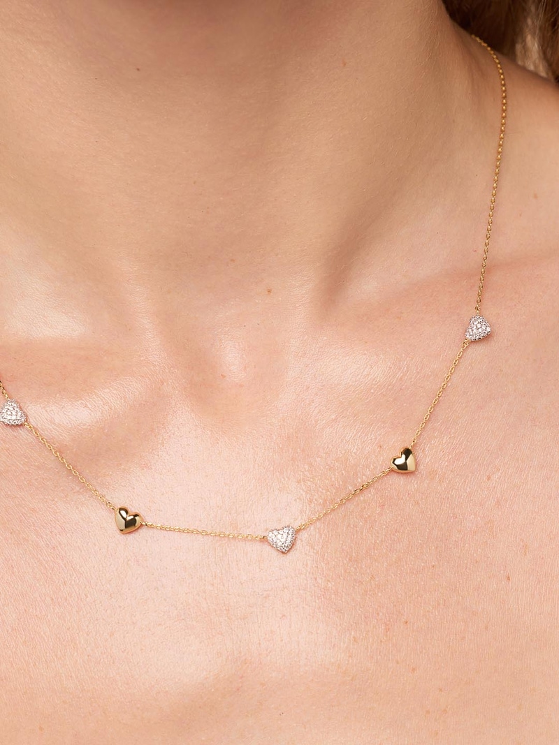 Lev Mini Pave Station Heart Necklace