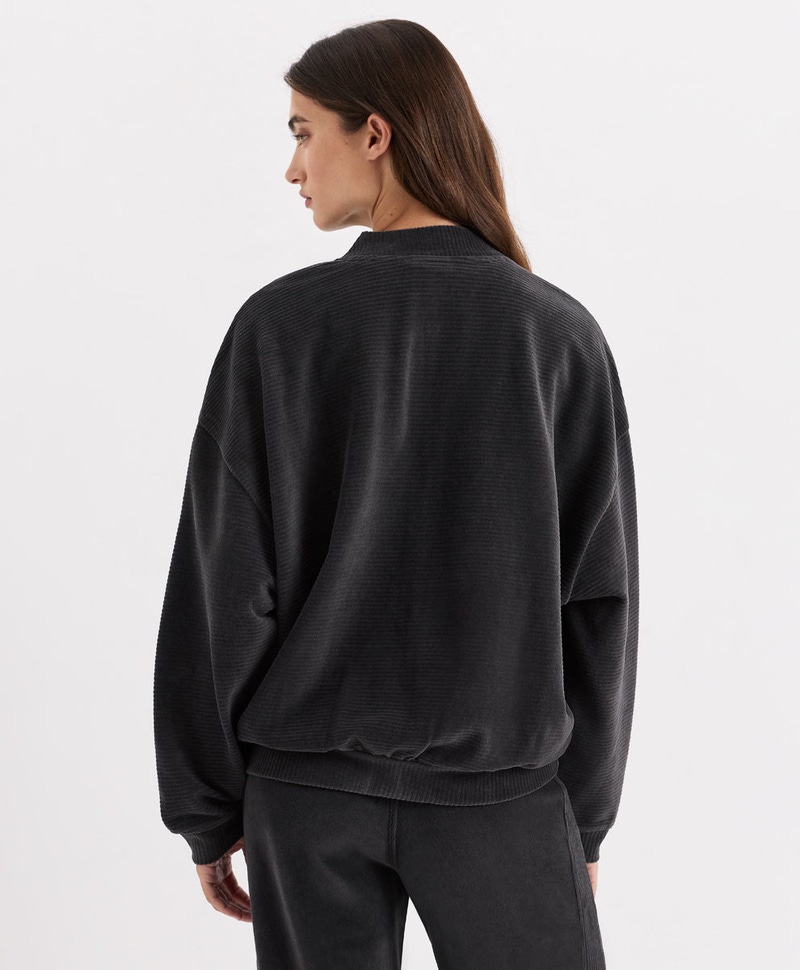 Women's Organic Pure Velour Rib Bomber Jacket, Storm