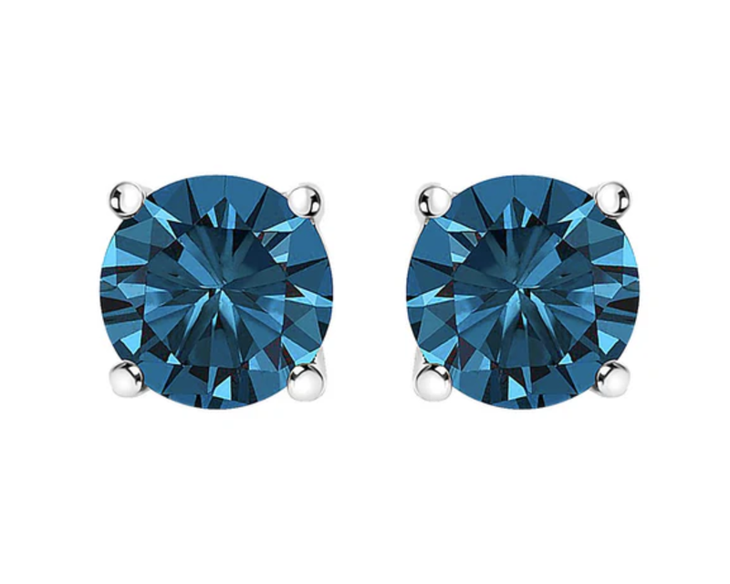 14K Gold Blue Lab Grown Diamond Stud Earrings with Screw Backs