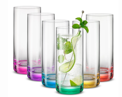 Hue Colorful Highball Drinking Glasses, Set of 6