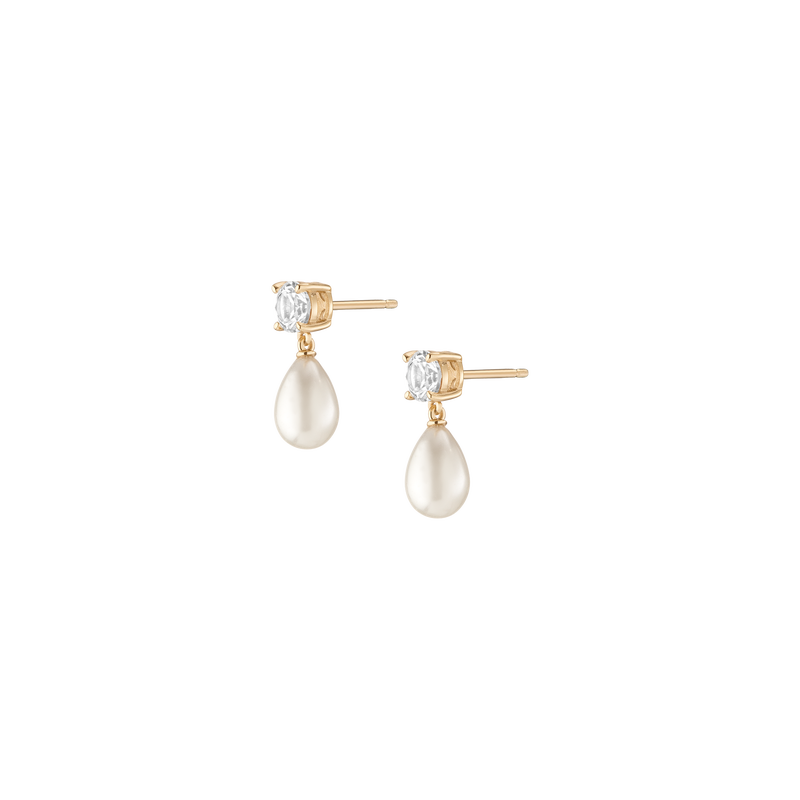 Lab Grown White Sapphire Pearl Drop Earrings